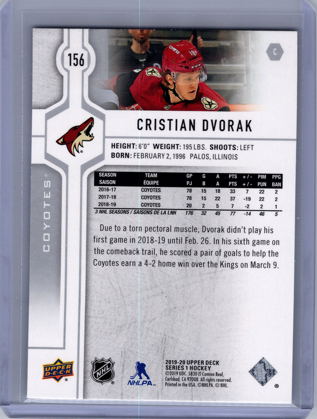 2019-20 Upper Deck #156 Christian Dvorak
