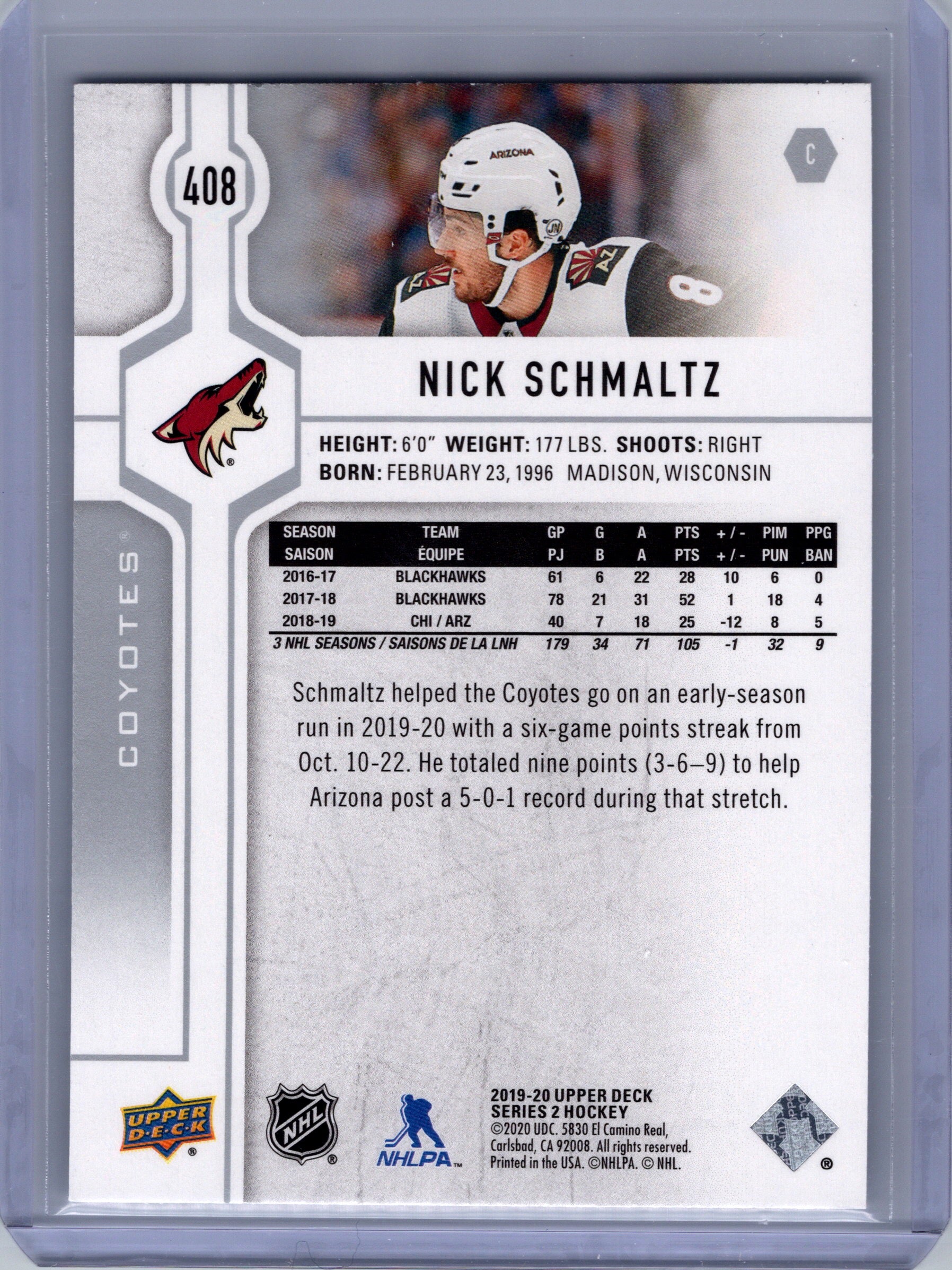 2019-20 Upper Deck #408 Nick Schmaltz