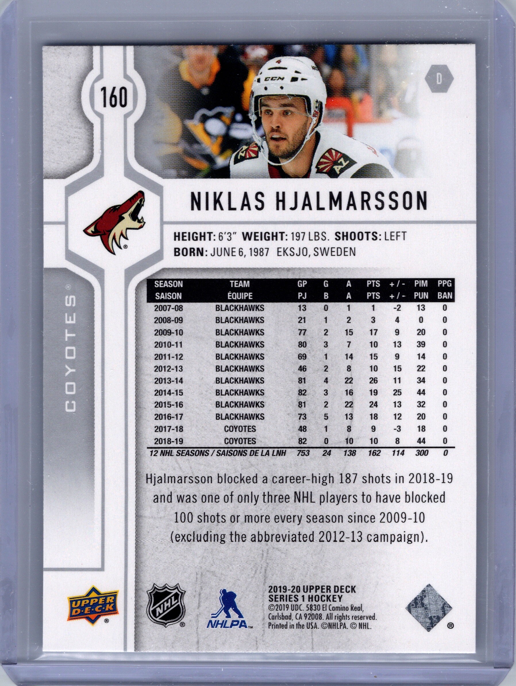2019-20 Upper Deck #160 Niklas Hjalmarsson