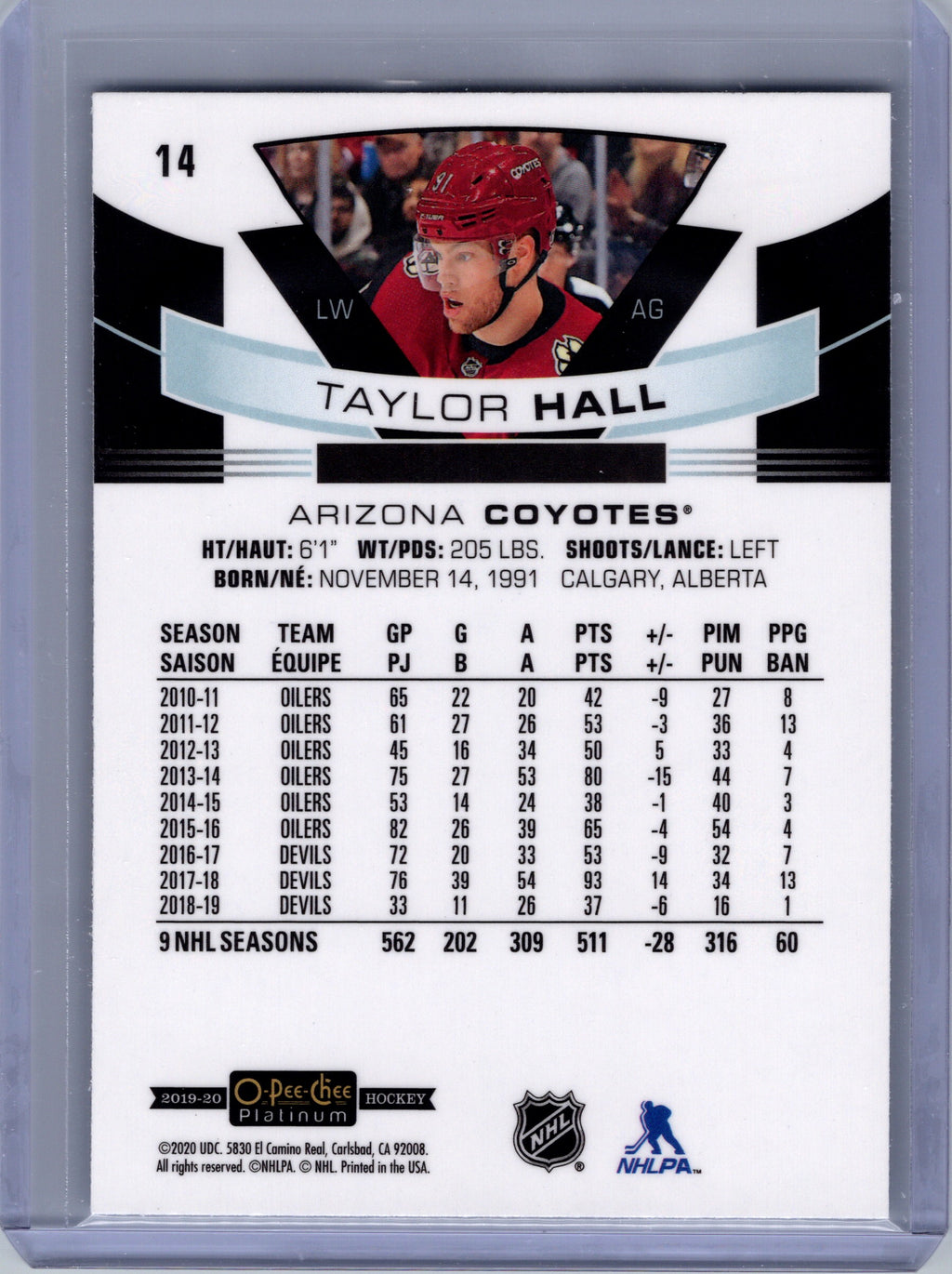 2019-20 O-Pee-Chee Platinum #14 Taylor Hall