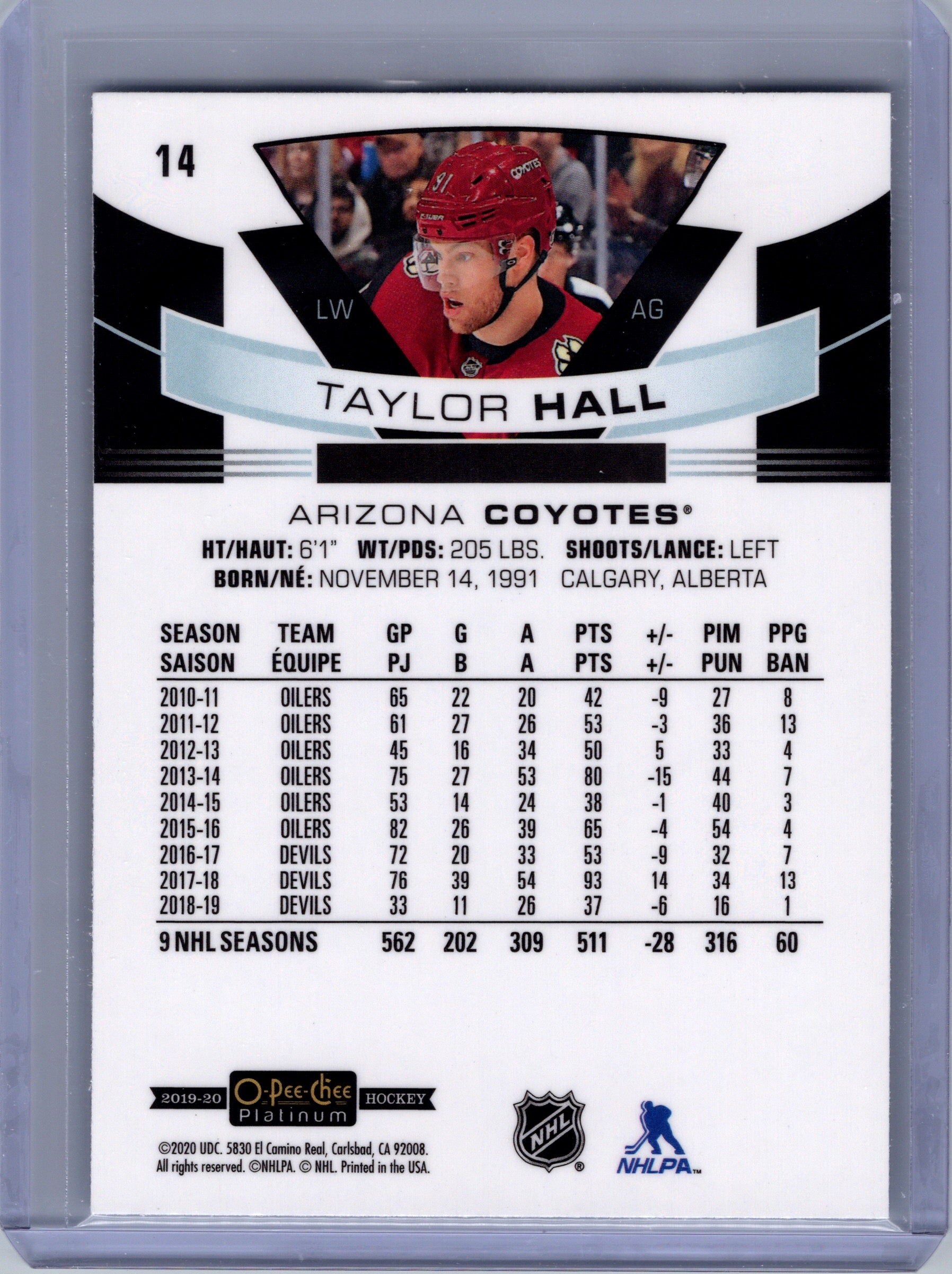2019-20 O-Pee-Chee Platinum #14 Taylor Hall
