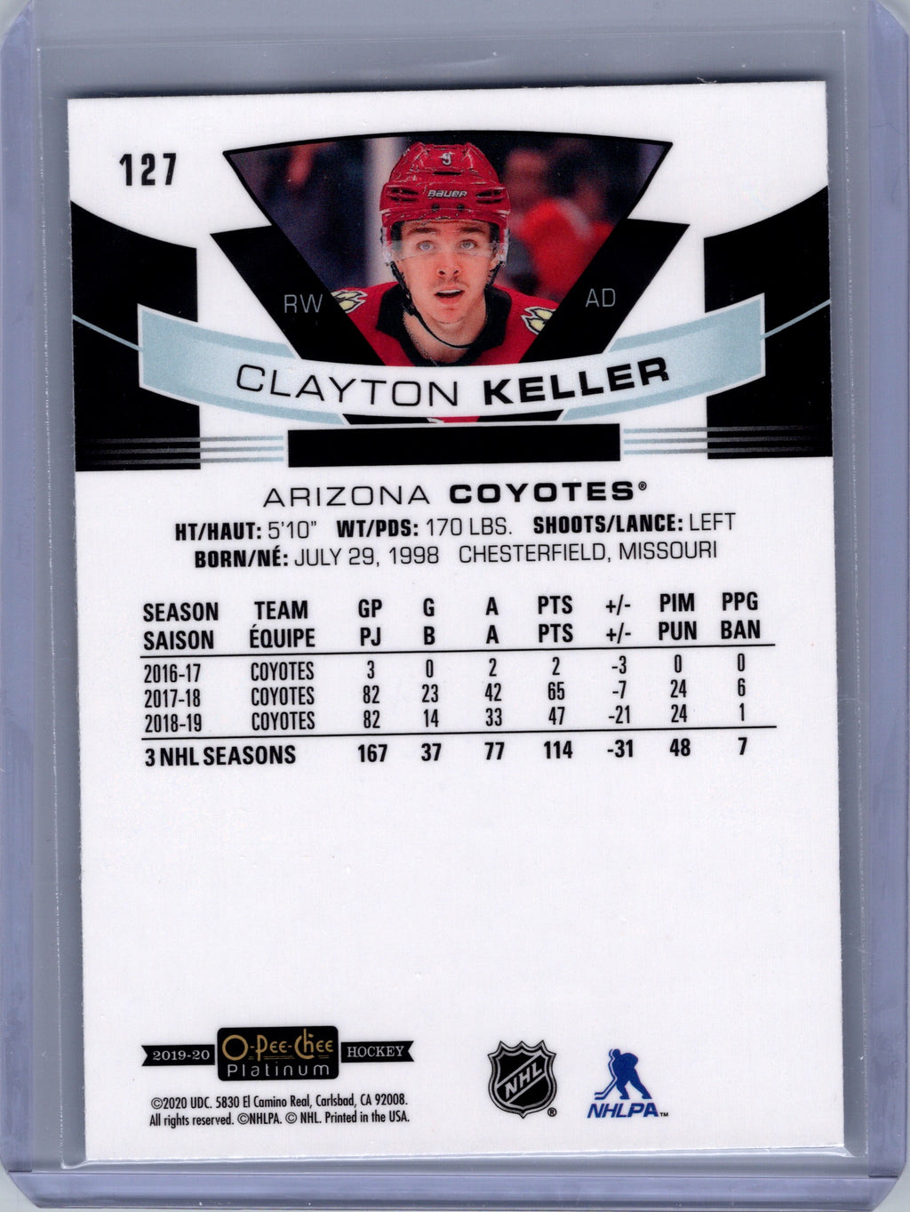 2019-20 O-Pee-Chee Platinum #127 Clayton Keller Rainbow-Color-Wheel