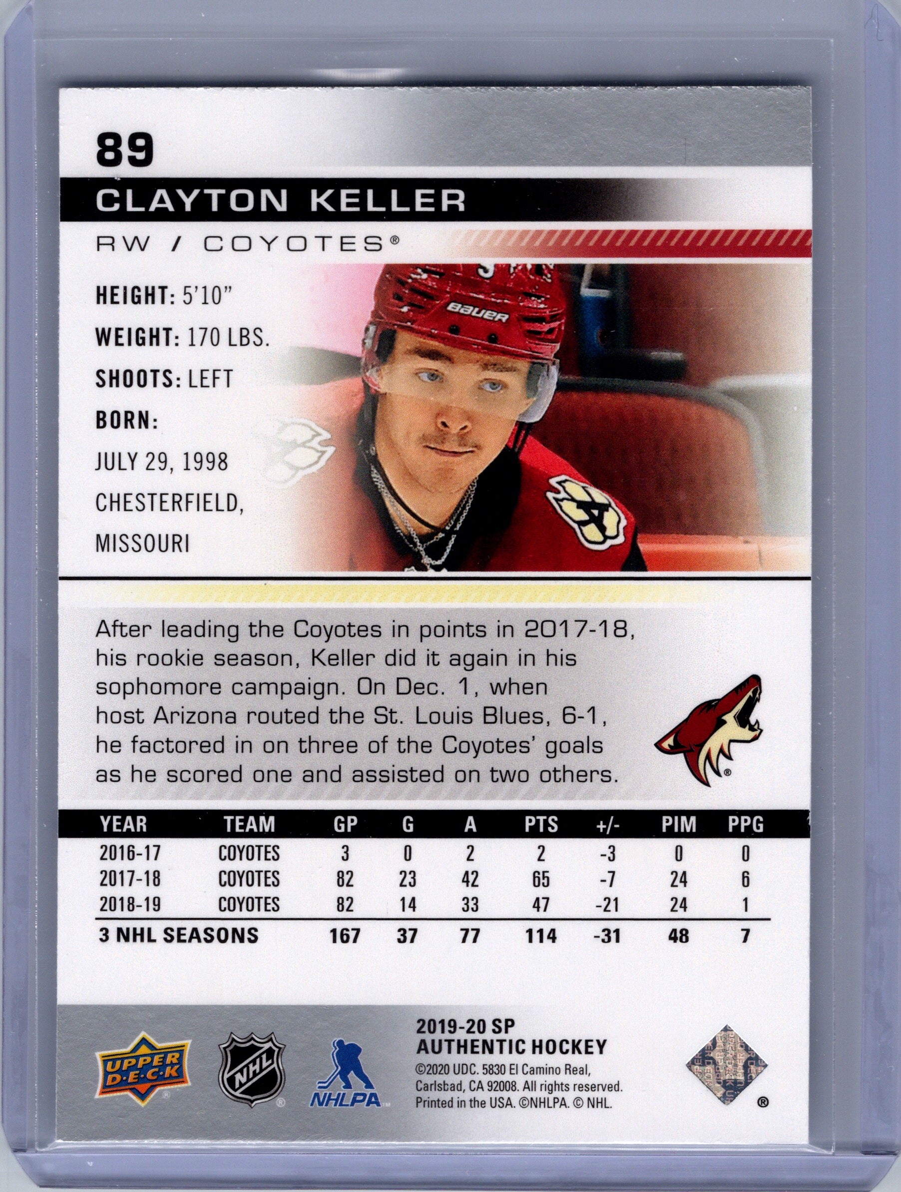 2019-20 SP Authentic #89 Clayton Keller