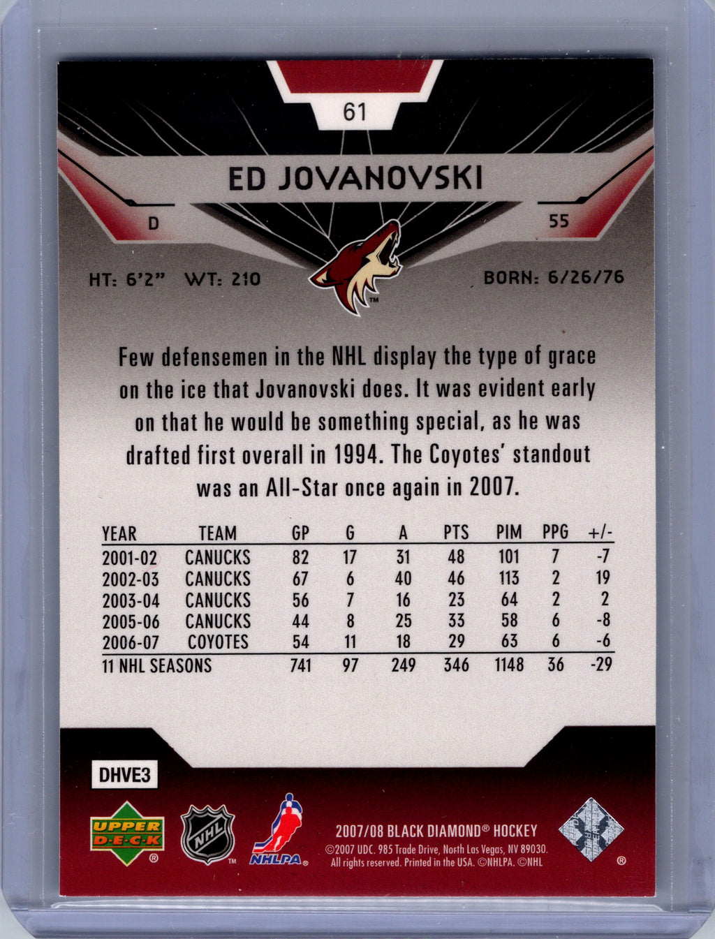 2007-08 Upper Deck Black Diamond #61 Ed Jovanovski