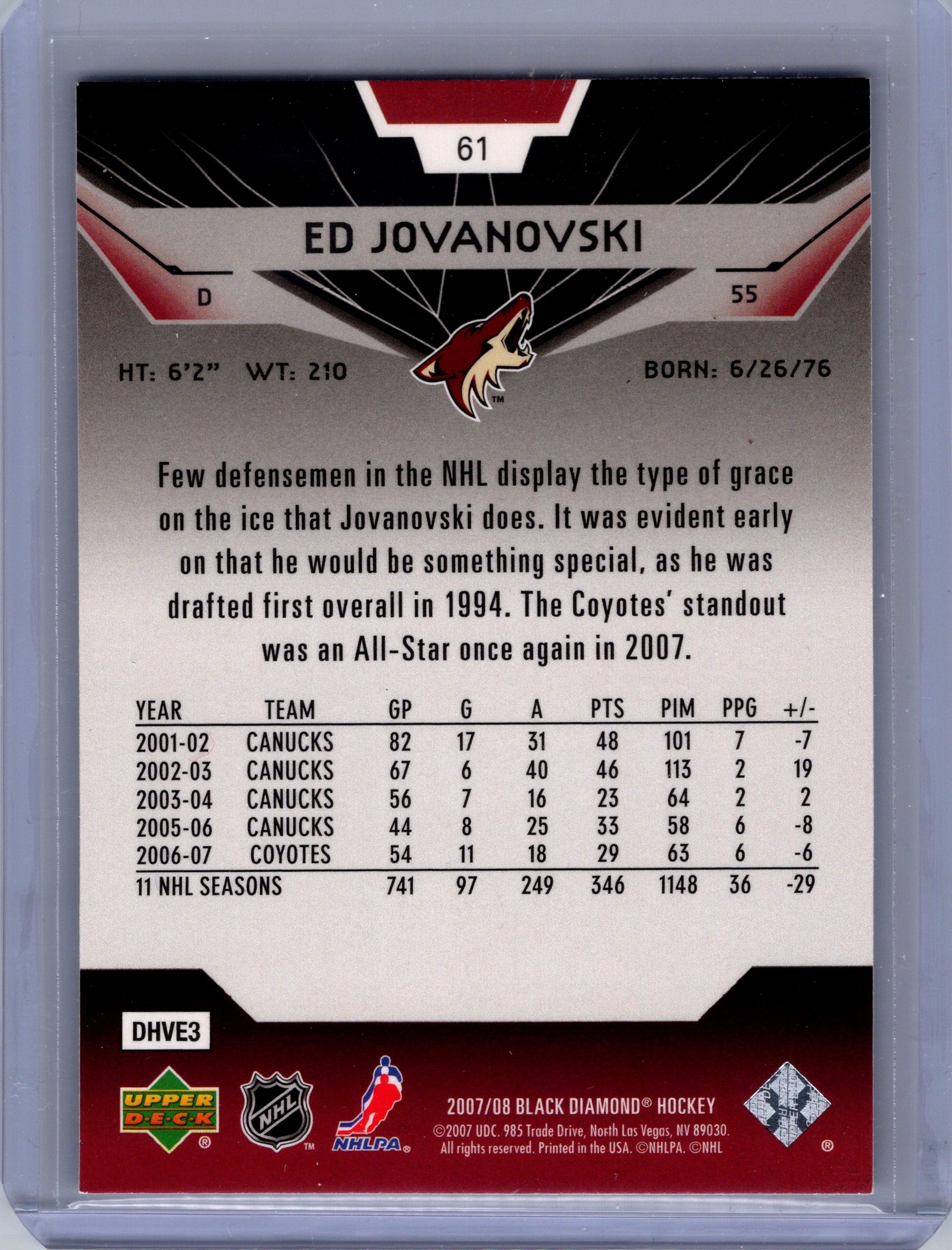 2007-08 Upper Deck Black Diamond #61 Ed Jovanovski