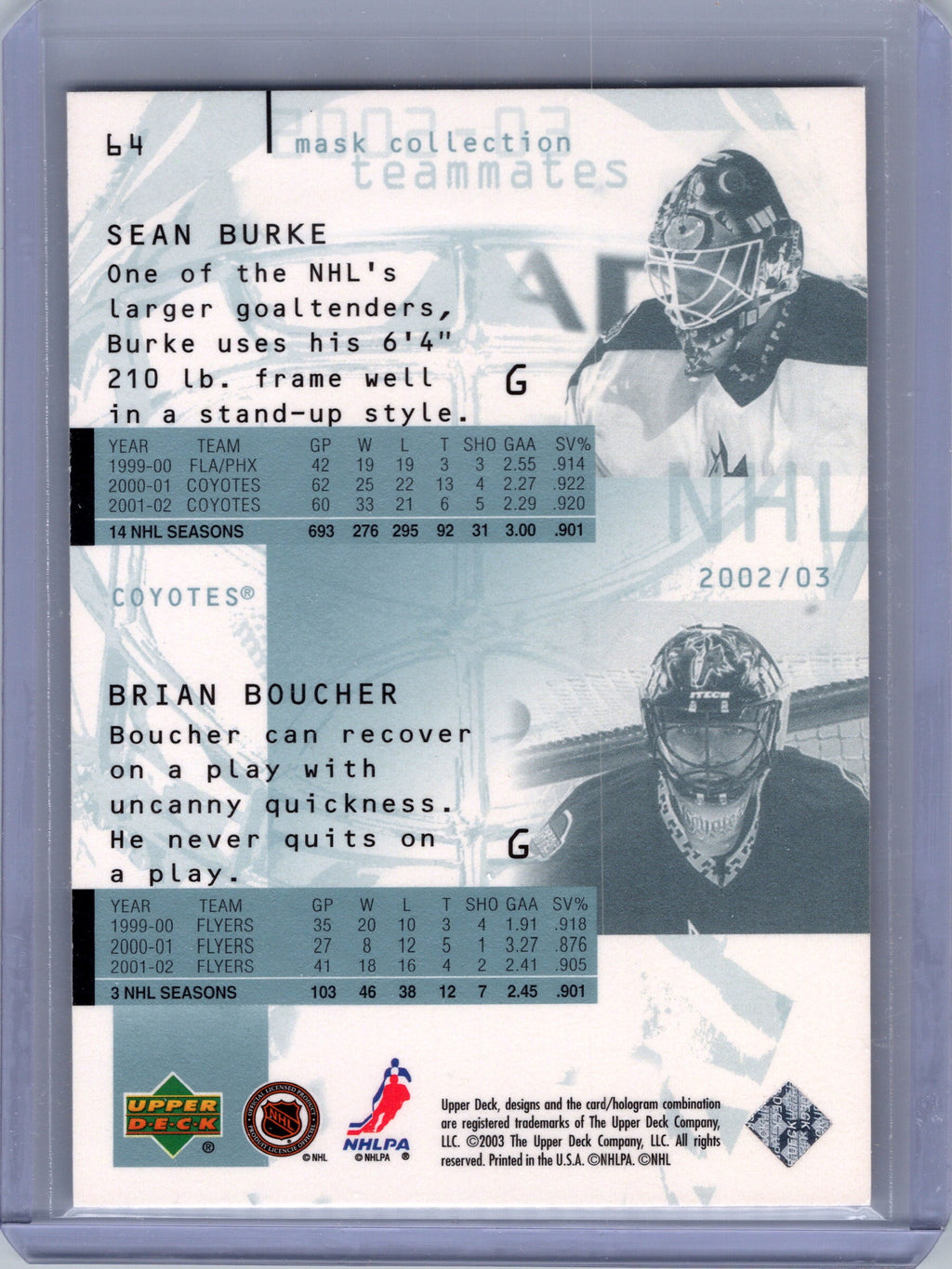 2002-03 Upper Deck Mask Collection #64 Brian Boucher / Sean Burke