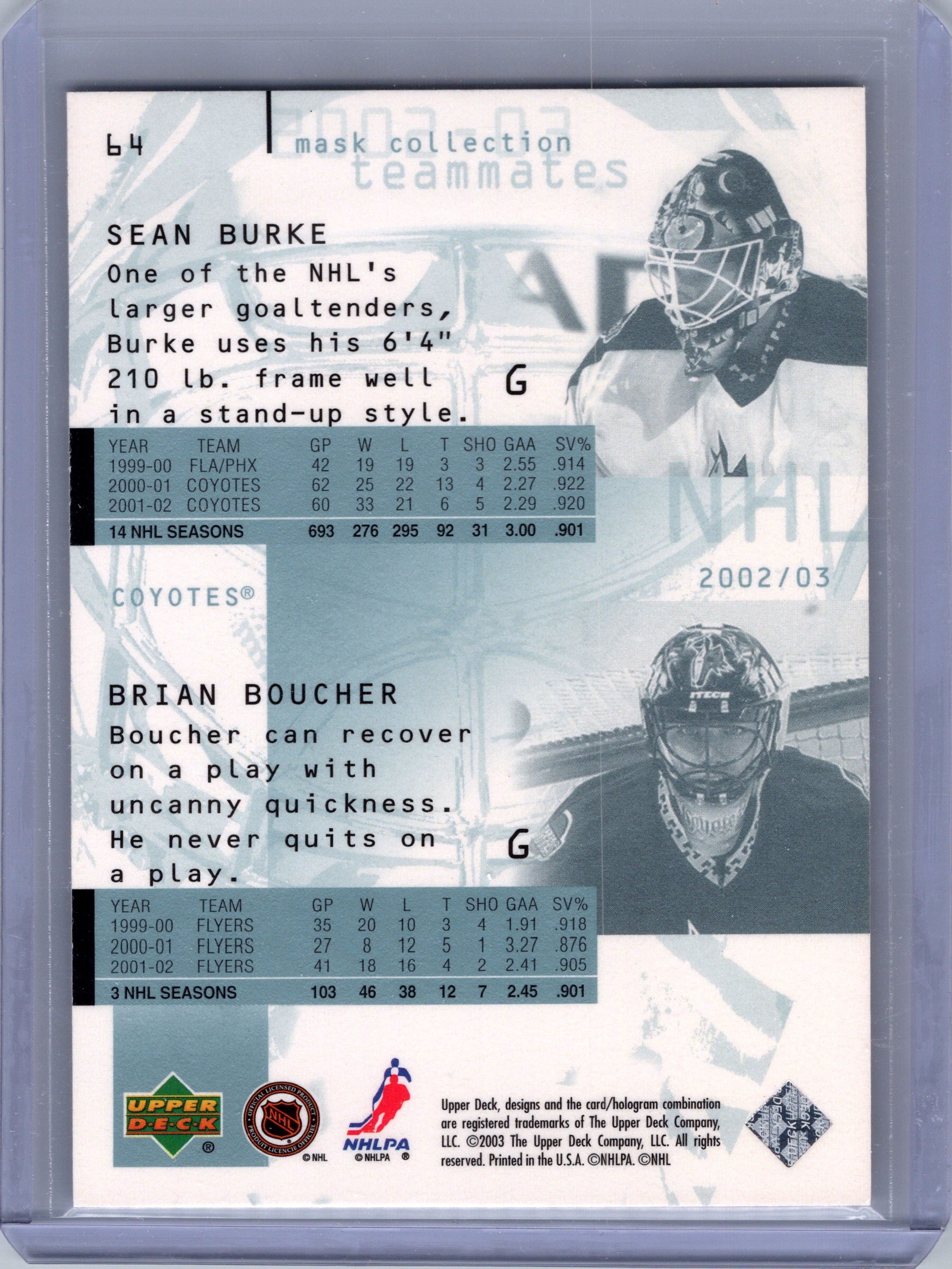 2002-03 Upper Deck Mask Collection #64 Brian Boucher / Sean Burke