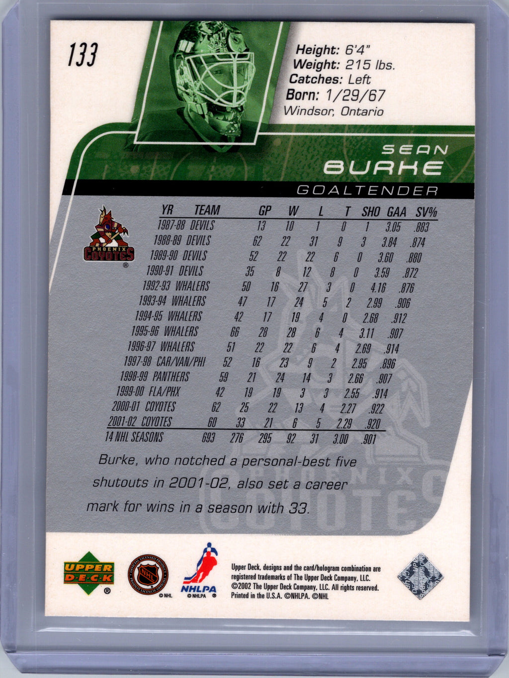 2002-03 Upper Deck #C31 Sean Burke Blow-Ups #/299