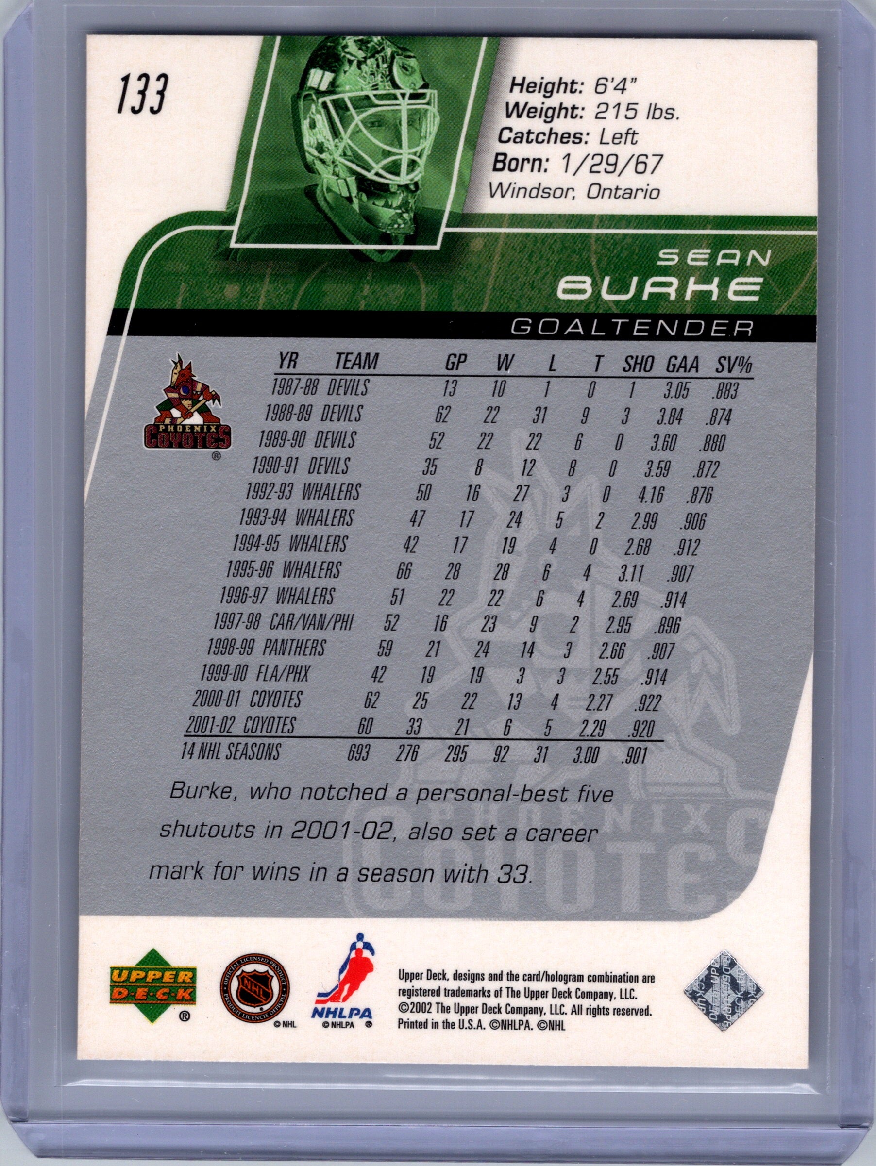 2002-03 Upper Deck #C31 Sean Burke Blow-Ups #/299