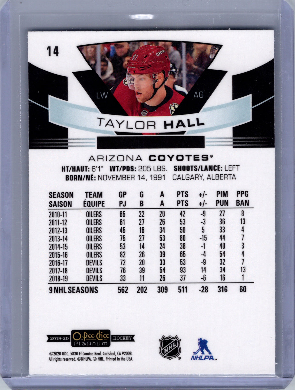 2019-20 O-Pee-Chee Platinum #14 Taylor Hall