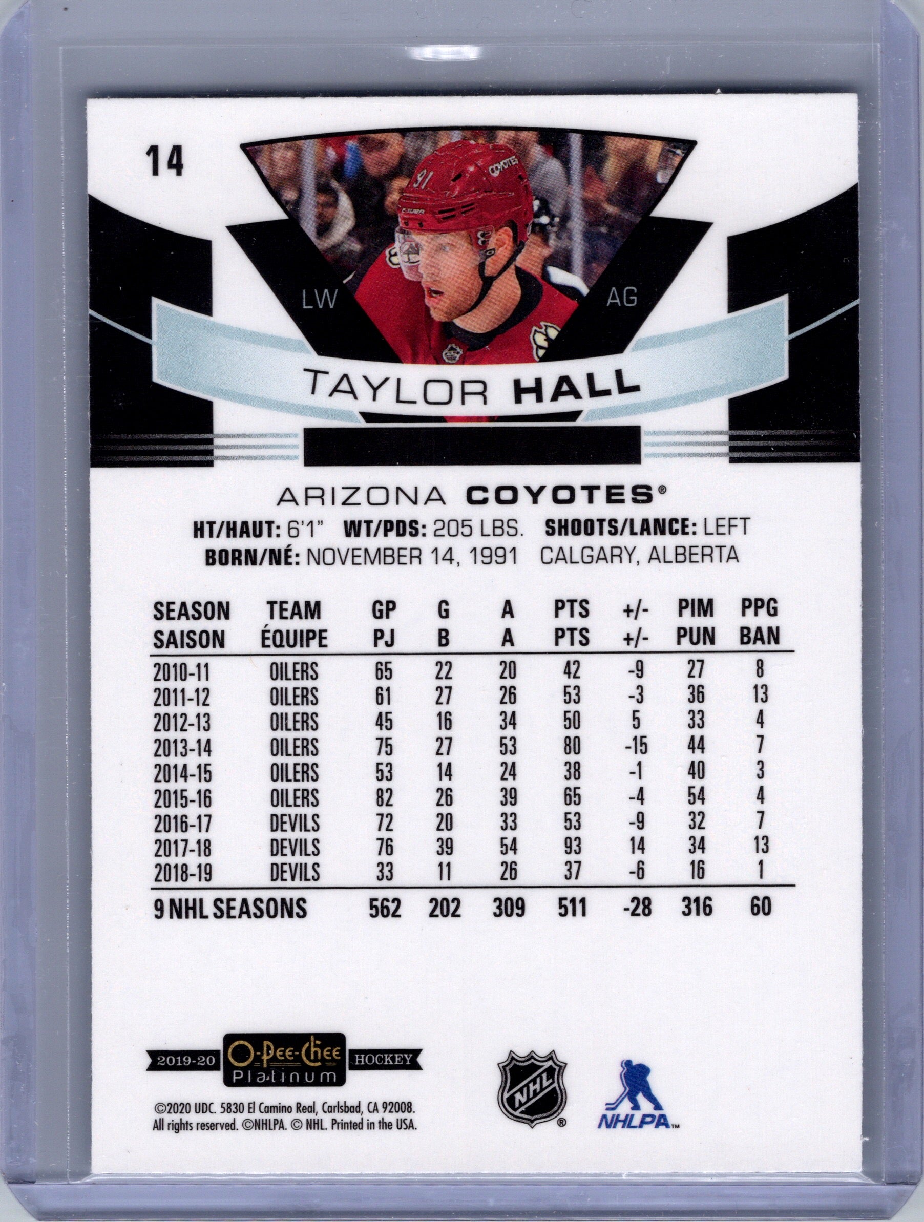 2019-20 O-Pee-Chee Platinum #14 Taylor Hall