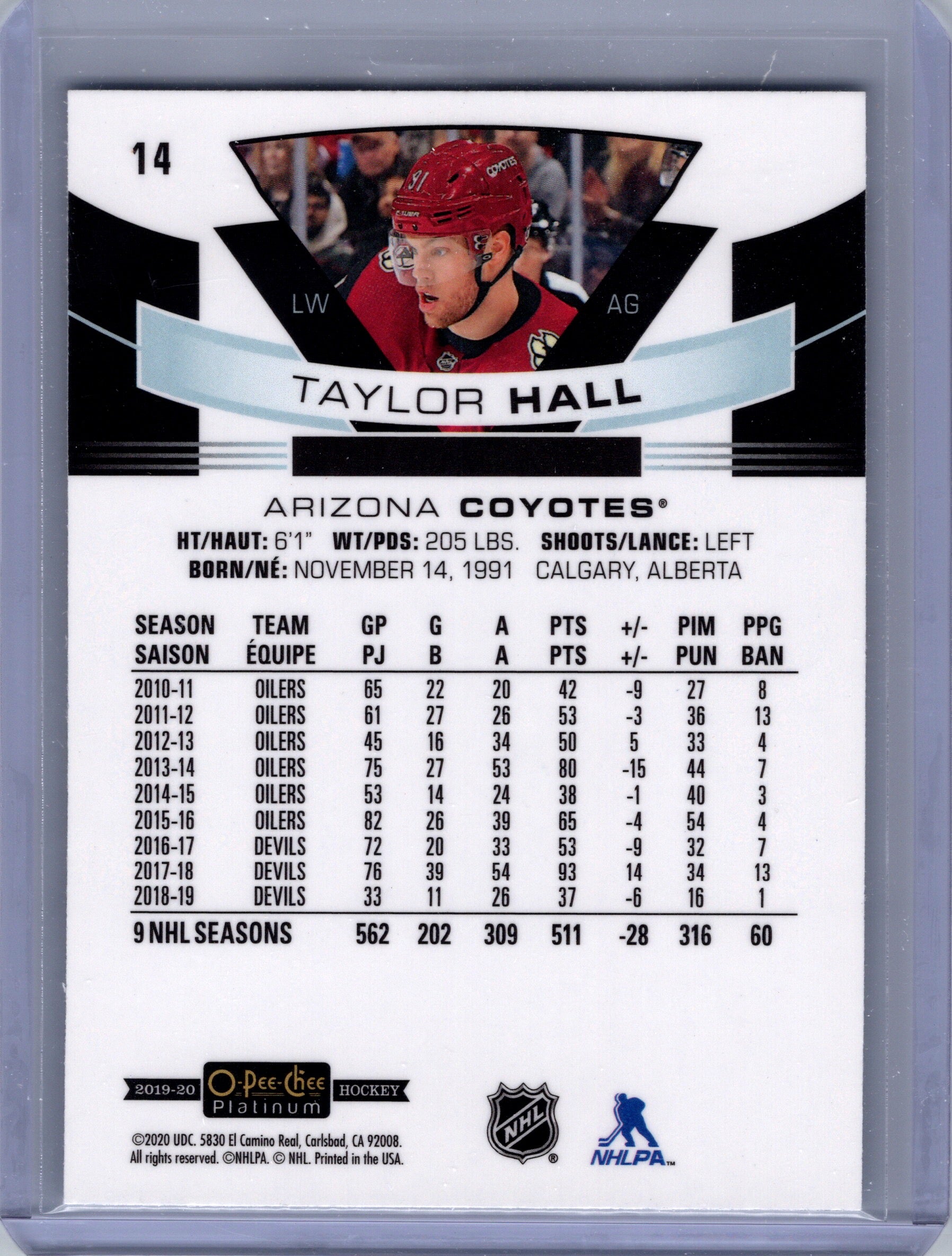 2019-20 O-Pee-Chee Platinum #14 Taylor Hall Golden-Treasures #/1