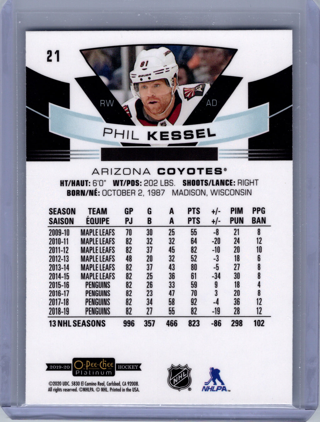 2019-20 O-Pee-Chee Platinum #21 Phil Kessel Matte-Pink