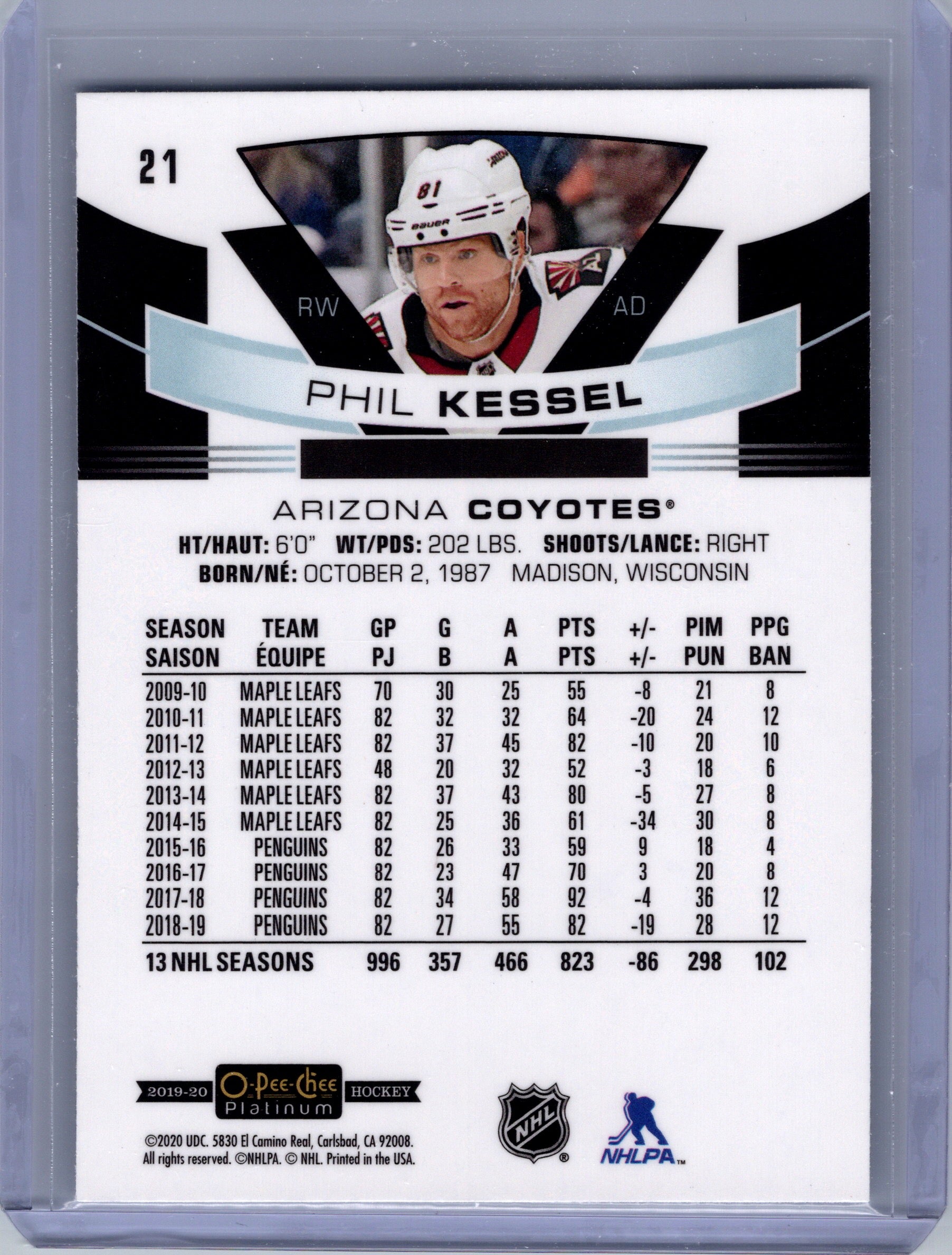 2019-20 O-Pee-Chee Platinum #21 Phil Kessel Matte-Pink