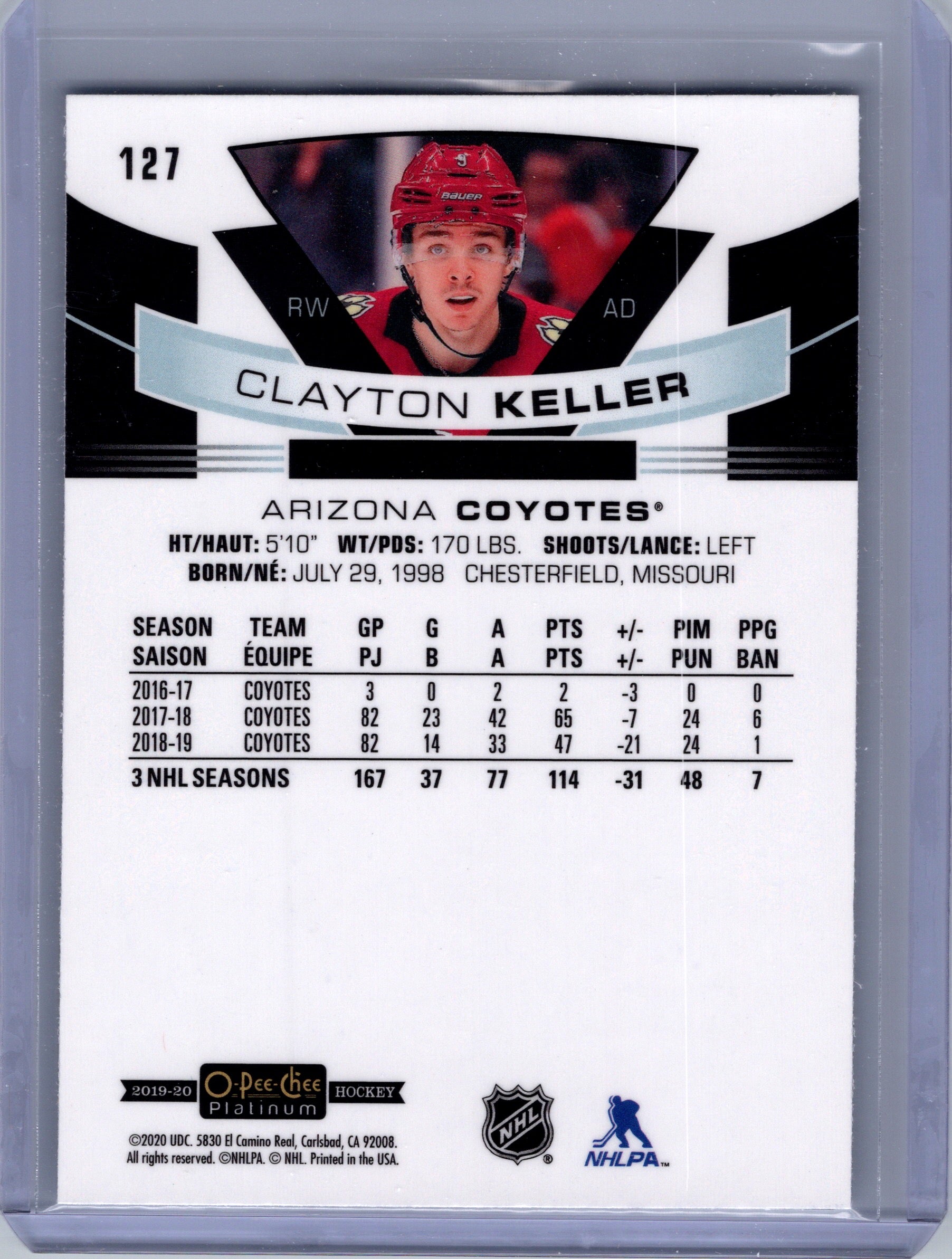 2019-20 O-Pee-Chee Platinum #127 Clayton Keller Rainbow-Color-Wheel