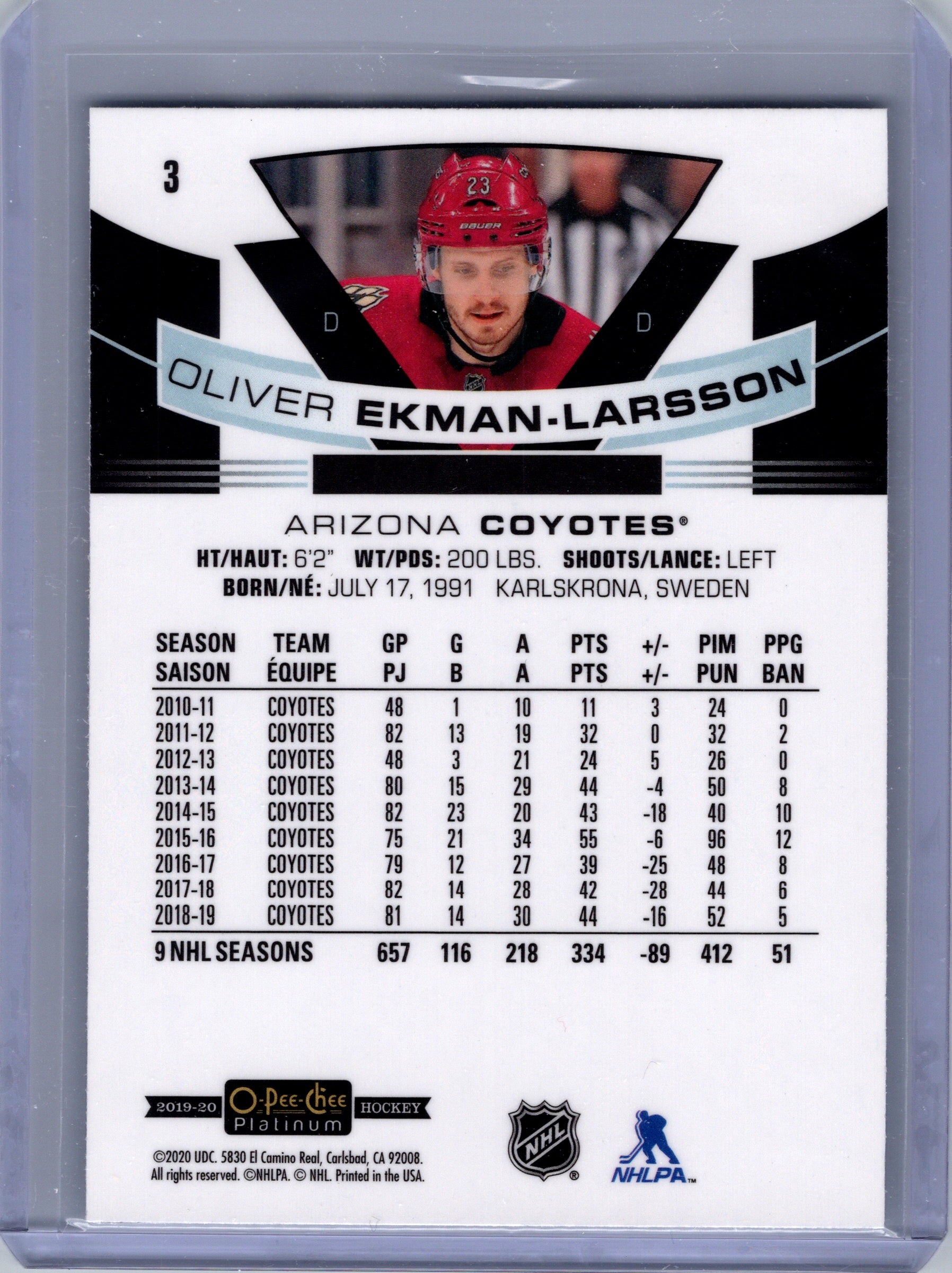 2019-20 O-Pee-Chee Platinum #3 Oliver Ekman-Larsson Matte-Pink