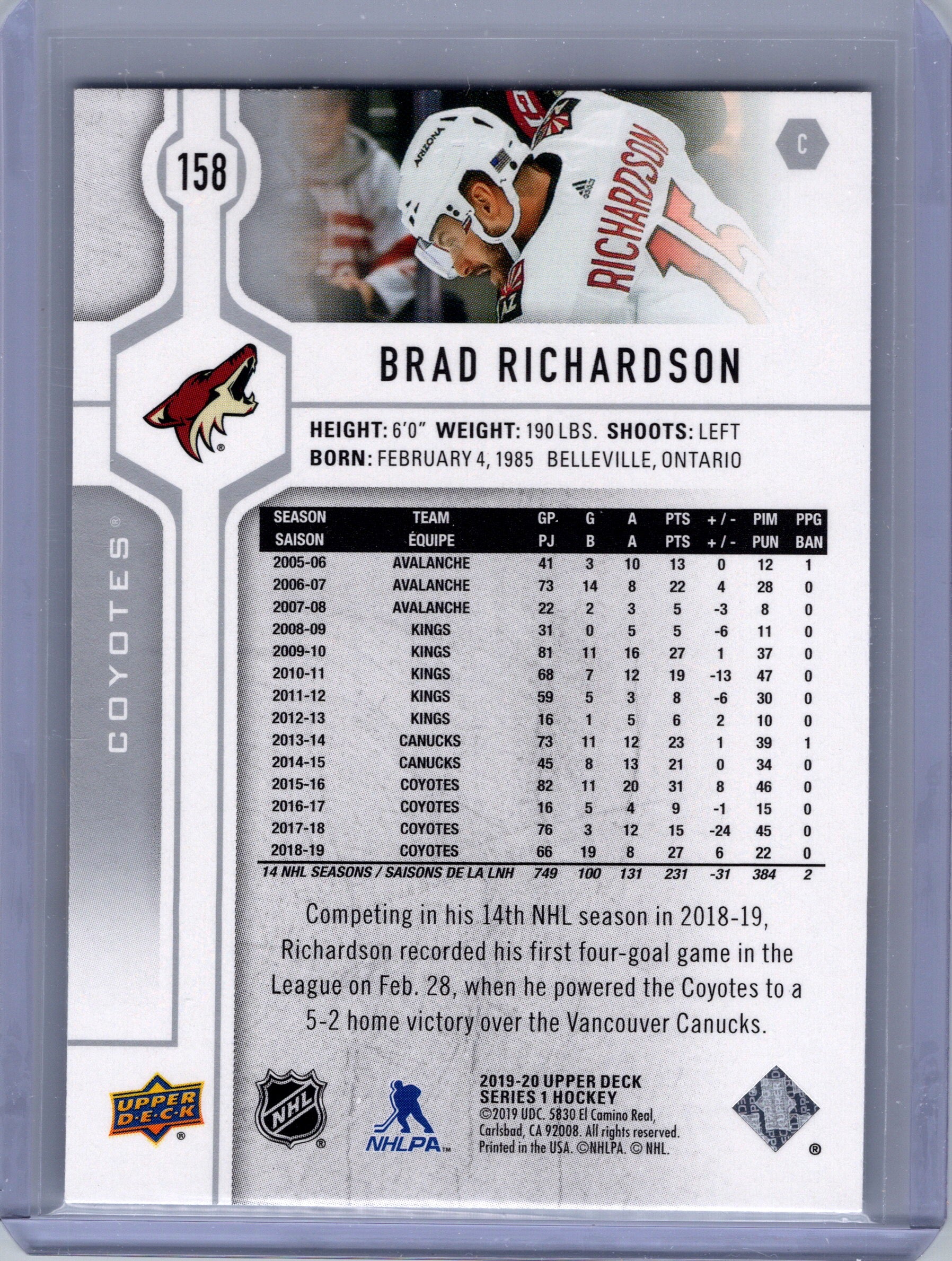 2019-20 Upper Deck #158 Brad Richardson