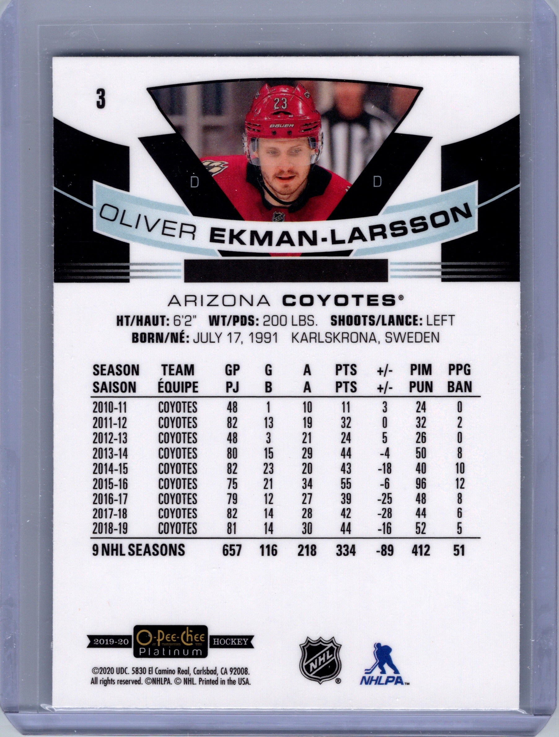 2019-20 O-Pee-Chee Platinum #3 Oliver Ekman-Larsson Matte-Pink