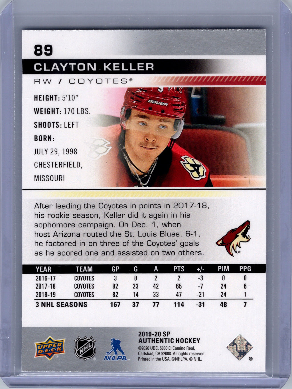 2019-20 SP #89 Clayton Keller Blue