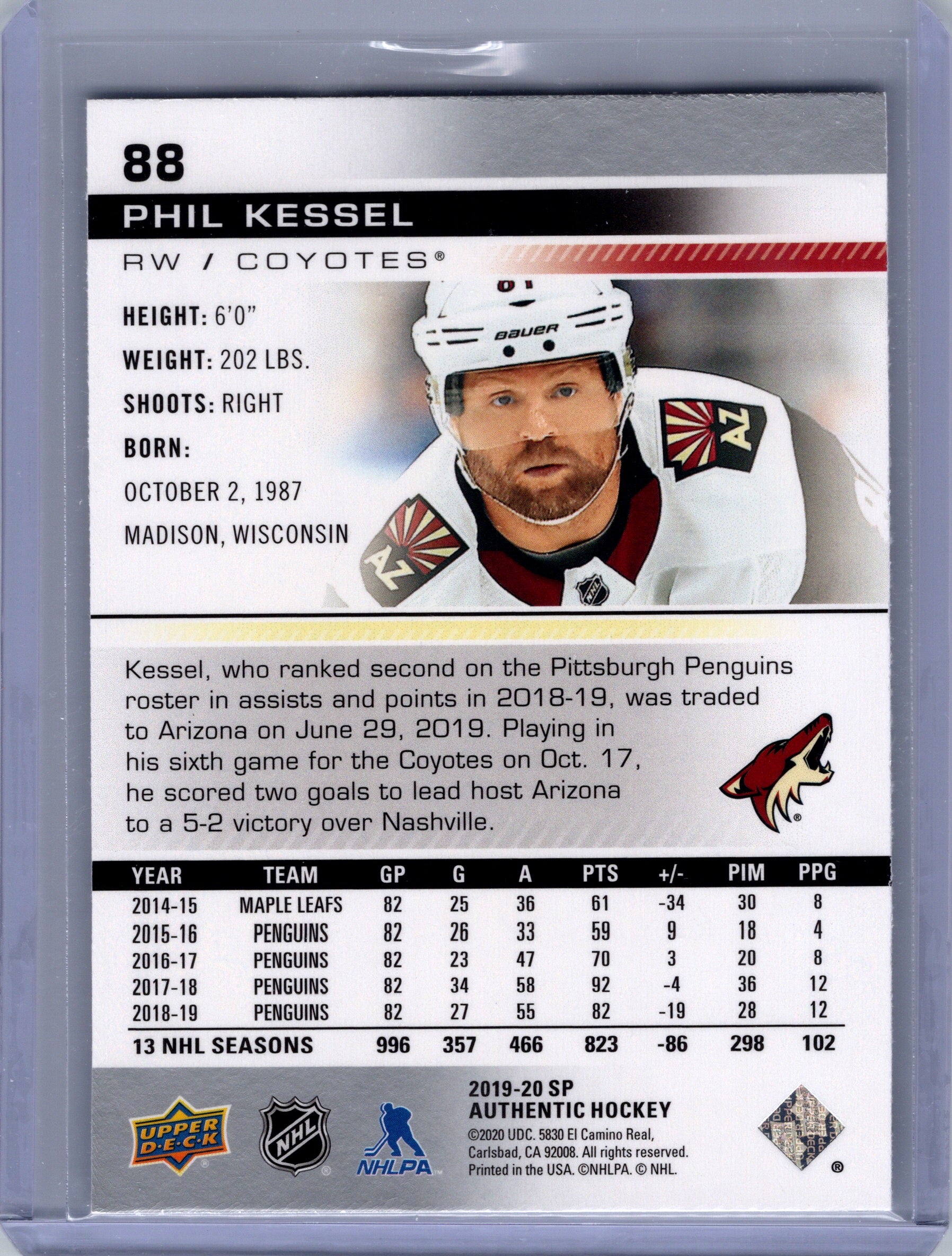 2019-20 SP Authentic #88 Phil Kessel Limited Red